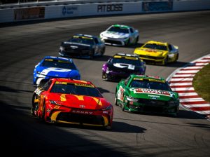 Bubba Wallace (23) leads Sunday at World Wide Technology Raceway. (Gavin Baker/Nigel Kinrade Photography)